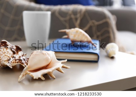 Beautiful seashells on table