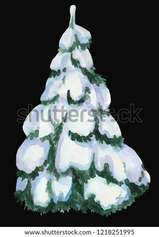 Watercolor Christmas tree with snow