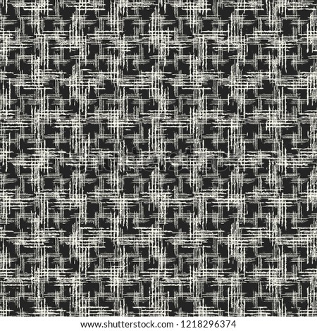 Monochrome Checked Grain Stroke Textured Background. Seamless Pattern.