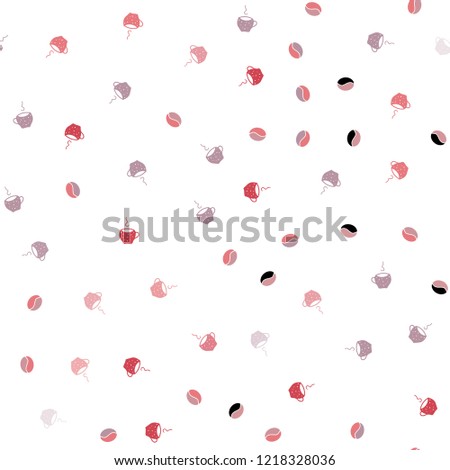 Light Red vector seamless texture with coffee beans, mugs. Colorful illustration with gradient coffee beans, mugs. Design for ad, poster, banner of cafes, restaurants.