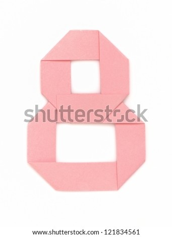 Origami alphabet letters number eight in pink color