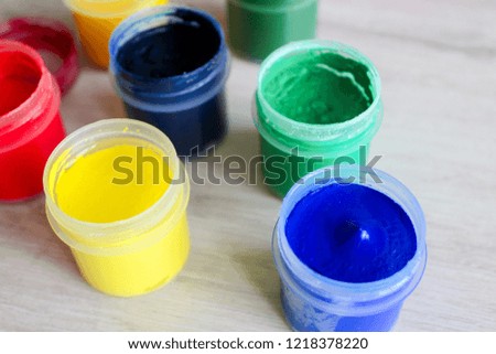Gouache, paint gouache in a jar. Paint for creativity