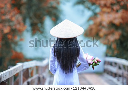 Beautiful woman with vintage style ,Beautiful girl with Vietnam culture traditional,Life of Vietnamese 