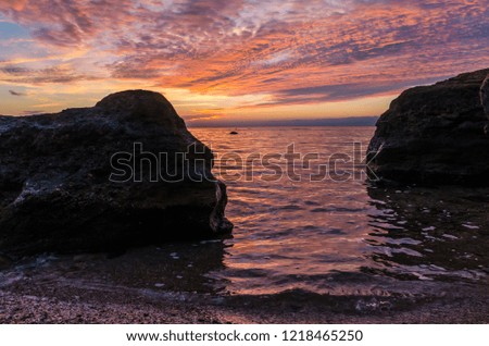 Seascape in Odesa during the sunrise in the autumn season