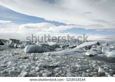 Iceland's glaciers at the famous Glacier Lagoon. Beautiful cold landscape picture of glacier lagoon bay. The unique nature of Iceland. Ice landscape.