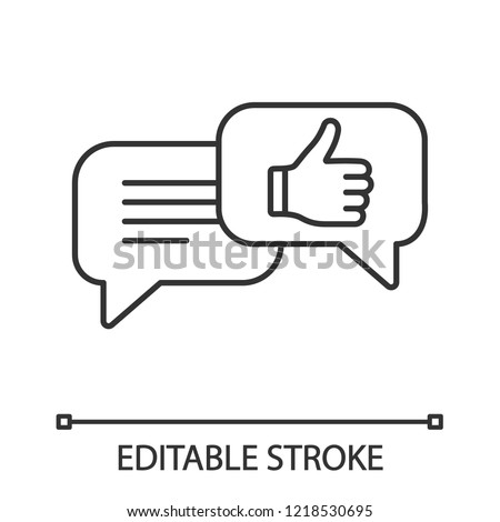 Positive customer feedback linear icon. Excellent review. Thin line illustration. Chatting. Like. Online communication. Contour symbol. Vector isolated outline drawing. Editable stroke Royalty-Free Stock Photo #1218530695