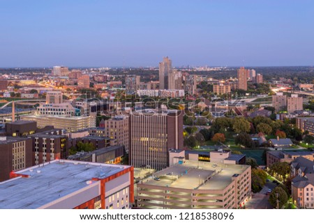 A Long Exposure Shot of the Riverside and University of Minnesota Neighborhoods and Distant St. Paul Skyline during Blue Hour