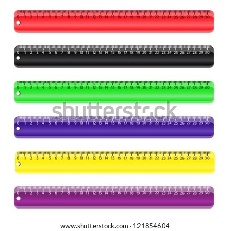 Group drawing rulers of different colors on a white background