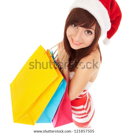 Fun santa woman with packages