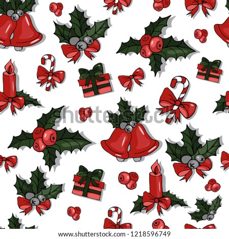 merry christmas holiday greeting card, seamless pattern 