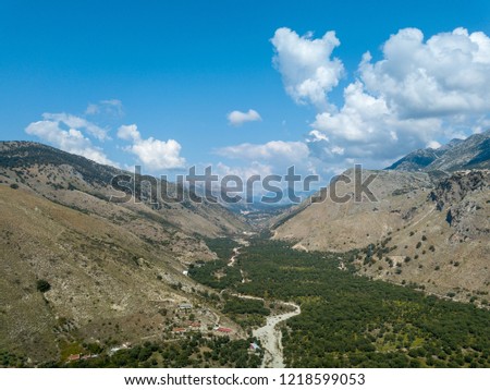Aerial view of Albanian Mountains and valley (Albanian Rivera - Himare)