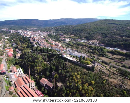 Aerial view by Drone in Bejar, village of Salamanca, Spain. 