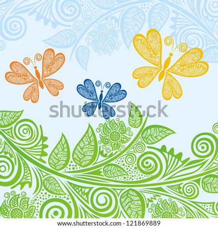 Floral pattern background butterfly vector illustration