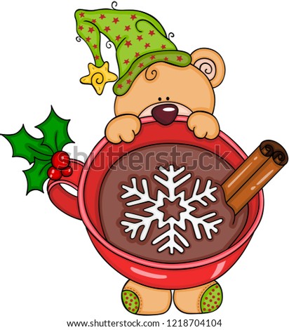 Christmas teddy bear with hot chocolate
