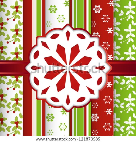 Christmas scrap booking background with snowflake and ribbon