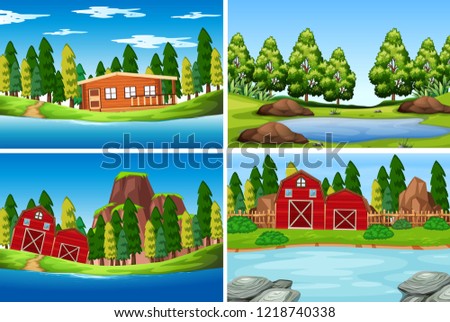 Set of outdoor scenes illustration