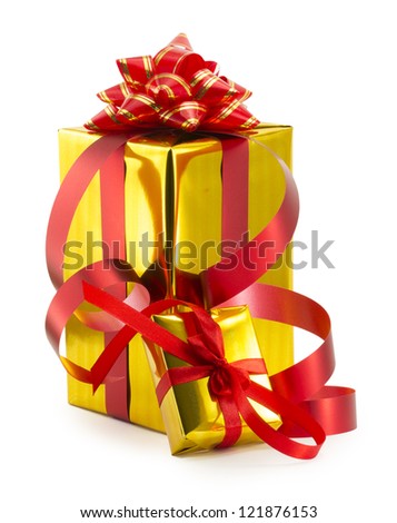 wrapped presents with bows and ribbons, box