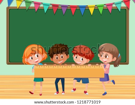 Children holding ruler in classroom illustration