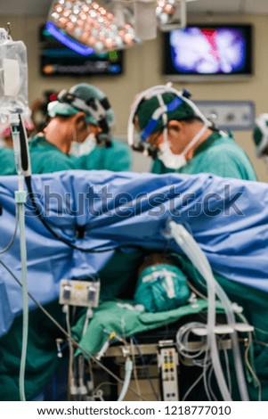 Medical team of surgeons in hospital surgery for treatment in operating room blurred.