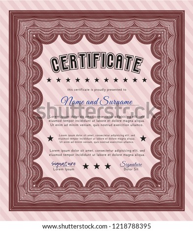 Red Diploma template. With linear background. Lovely design. Vector illustration. 