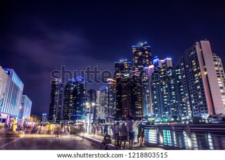 Busan, South Korea : Skyscrapers of the Marine City in Haeundae.  Royalty-Free Stock Photo #1218803515