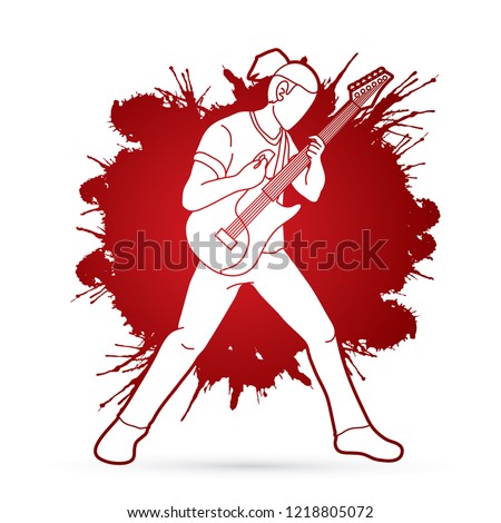Musician playing electric guitar, Music band graphic vector