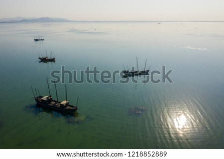 Fishing Boats on Lake Taihu Suzhou China Aerial Photo