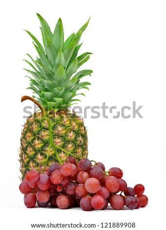 pineapple and grape wine on white background
