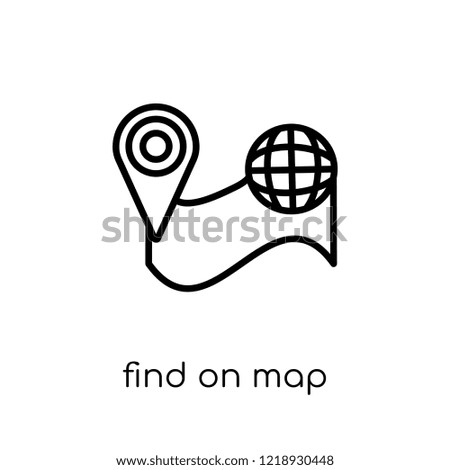 Find On Map icon. Trendy modern flat linear vector Find On Map icon on white background from thin line Maps and Locations collection, editable outline stroke vector illustration