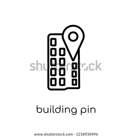 Building Pin icon. Trendy modern flat linear vector Building Pin icon on white background from thin line Maps and Locations collection, editable outline stroke vector illustration