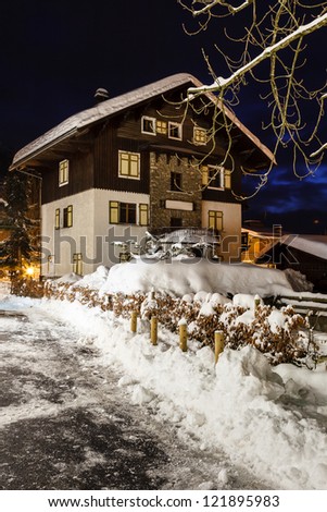 Village of Megeve on Christmas Illuminated in the Night, French Alps, France