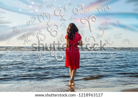 Magic astrology and zodiac signs against the background of the sea and the sky