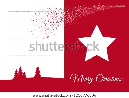 Simple but Beautiful Vector Christmas Greeting Card in Red and White Color with Falling Star and Blank Text Field for Own Christmas Wishes and Greetings. Simple Flat 2D Design for XMAS Season!