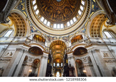 Inside St Paul's Cathedral in London, interior Royalty-Free Stock Photo #1218988306
