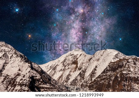 Milky Way in the mountains. Nepal, Annapurna mountain