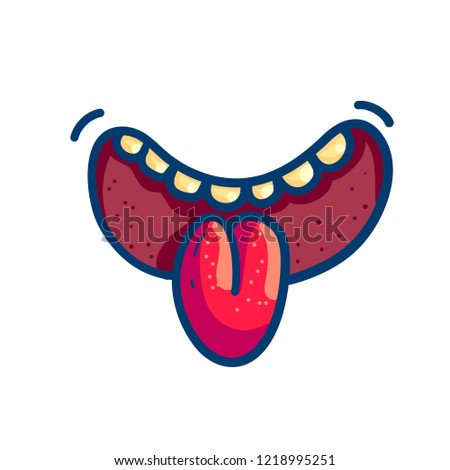 Creative vector image of character mouth showing tongue on white background