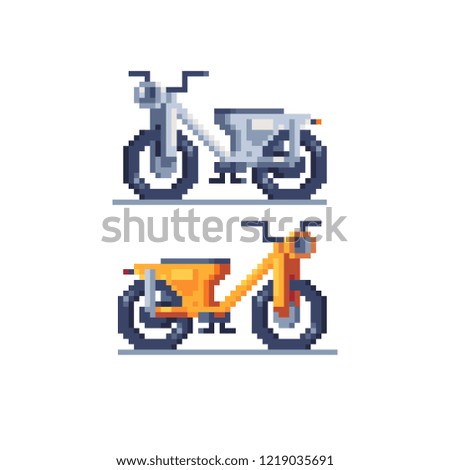 Motorcycle pixel art style transport icons bike isolated abstract vector illustration. Logo transport company. 8-bit. Game assets. Design for stickers, embroidery, mobile app.