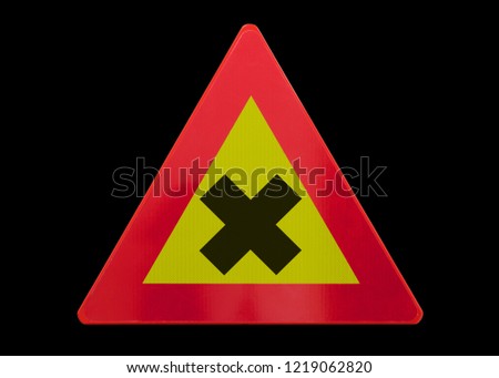 Traffic sign isolated - Dangerous crossing - On black