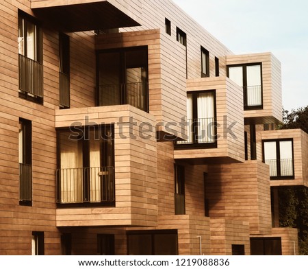 Modern Contemporary Wood Sided Building Royalty-Free Stock Photo #1219088836