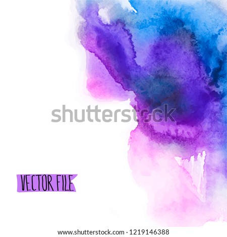 Vector abstract background. Watercolor splash has drawn manually blue, lilac tones.The place for the text. The abstract watercolor background painted manually. A watercolor spot in a vector.