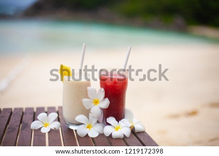 Exotic cocktails in a tropical setting
