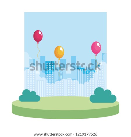 landscape scene with balloons helium