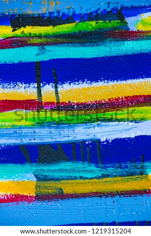 Abstract background of colorful paints drawing on wood stripes