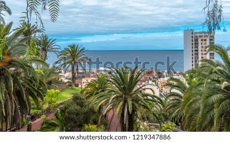 Puerto de la Cruz, Tenerife, Spain - This city is the tourist center in the north on the island of Tenerife, overlooking the sea on a day in October.