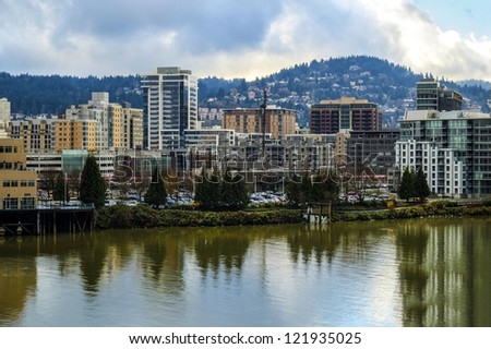 View of Portland, Oregon and Willamette River