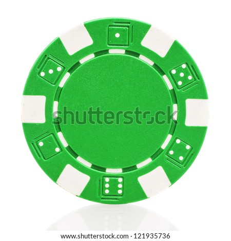 Green poker chip isolated on white background