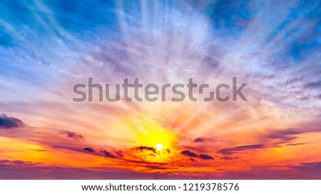 Colorful panorama twilight sky background sunrise or sunset view with silver lining