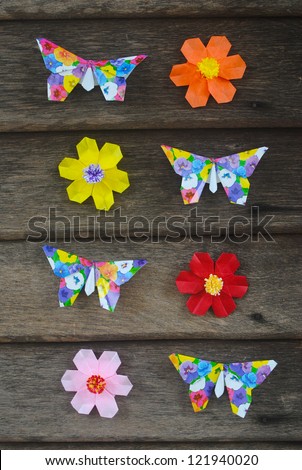 Origami butterfly and flower