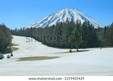 Mount Fuji at Fuji-ten in spring time. Nature background concept.