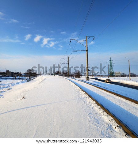 frozen railway line in winter. Riga, Latvia